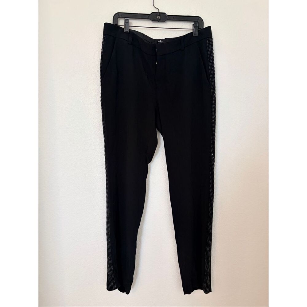 BALMAIN Paris Black Tailored Pants Sz 54 (US 38) Studded Side Stripe Designer Tr